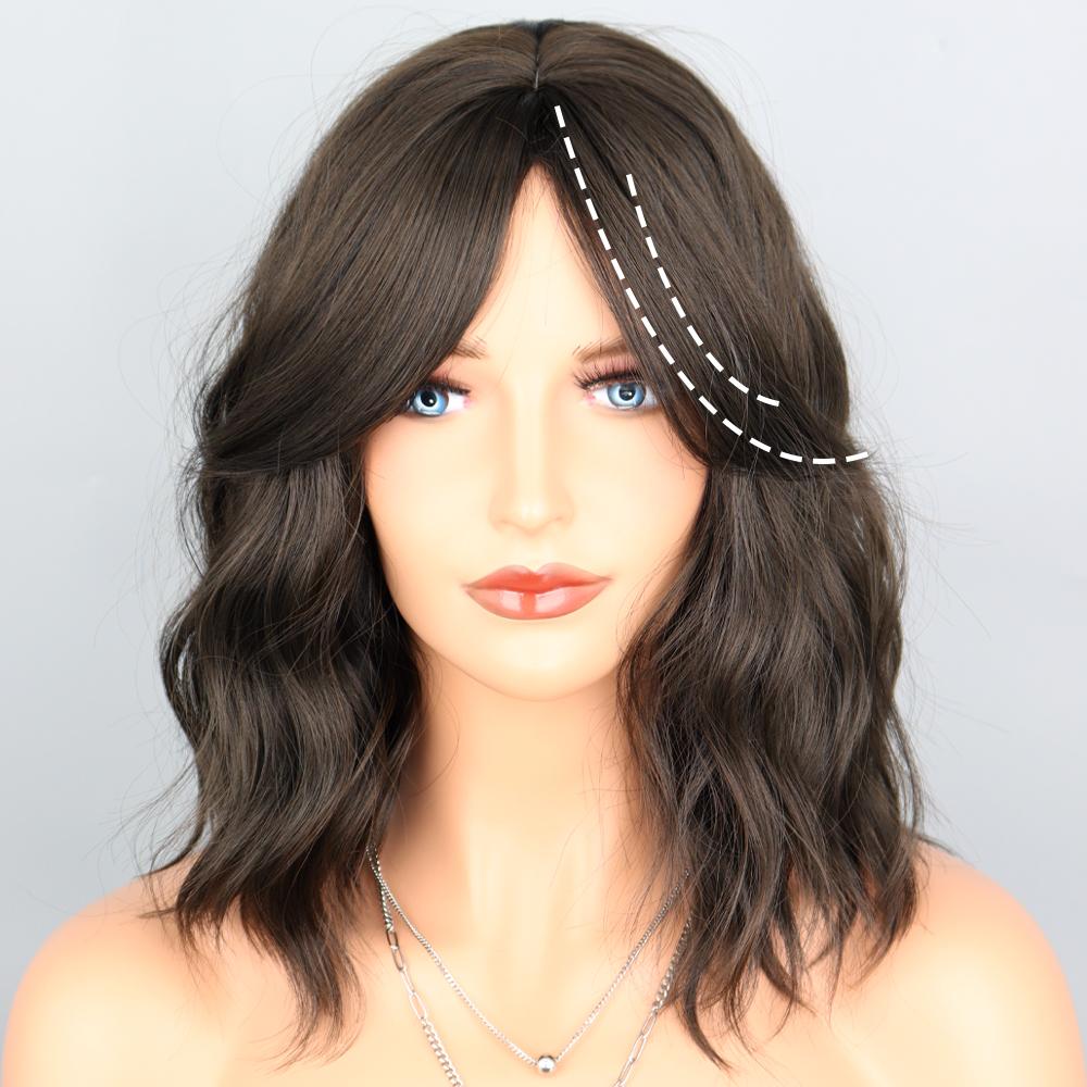 LISI HAIR Synthetic Hair Wig Pink Black Medium Wave Wig with Middle Part Bangs for Women Heat Resistant Fiber False Hair