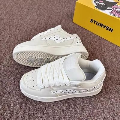 Платформенные туфли-хлебцы женские маленькие белые туфли универсальные спортивные и повседневные кеды