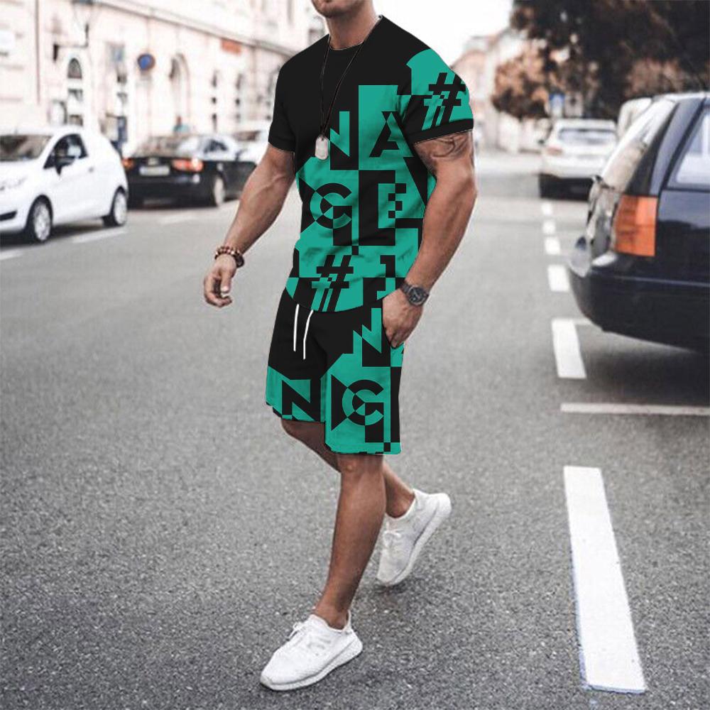 2025 Повседневная мода Красивый мужской комплект футболка шорты Летние дышащие удобные мягкие мужские свободные шорты одежда большого размера