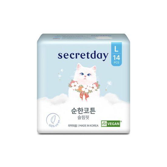 [100% Pure Cotton] Secretday Pure Cotton Slim Fit Sanitary Napkin, 6 Types, Choose 1 (Long Liner/Medium/Large/Overnight/Wearable Overnight)