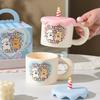 Line Cartoon Puppy Mug Souvenir Candle Cake Lid Ceramic Cup Couple Drinking Water Cup Birthday Gift