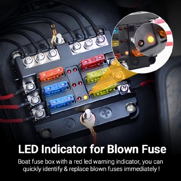 6/12 Way Car Boat Fuses Box Block Holder 12V 36V Auto Marine Waterproof Power Distribution Panel Board