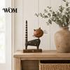 Vintage Style Home Accents Rustic Wooden Cat Ornament with Spring Shaking Head for Farmhouse Tabletop Decorative Piece Decor, Handcrafted Retro