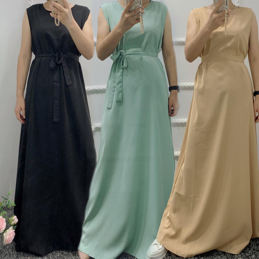 Мусульманское длинное платье женское Абая Дубай Арабская мода с круглым вырезом без рукавов Рамадан Турция Абаяс Исламская одежда