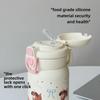 Cute Cartoon Print Double Drink Stainless Steel Thermos Cup with Straw - Portable Pop-Up Cup for Girls and Students