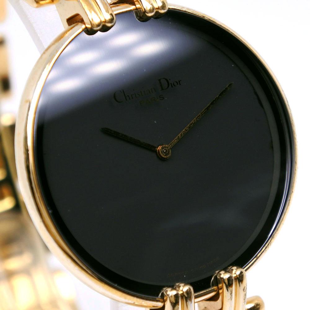 Dior Часы Bagira 47 154-2 черный циферблат Позолоченные Кварцевые Аналоговый дисплей мужские Б/У