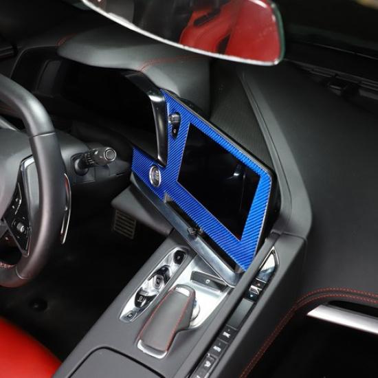 Blue Carbon Fiber Navigation Screen Panel Sticker Trim For Corvette C8 -25