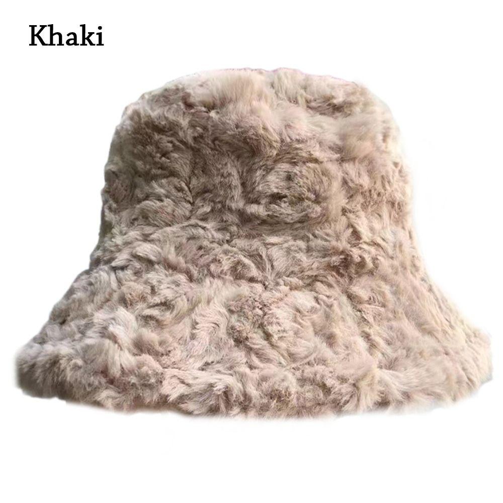 Women Casual Soft Faux Fur Sun Cap Bucket Hat Panama Hat Fisherman Cap