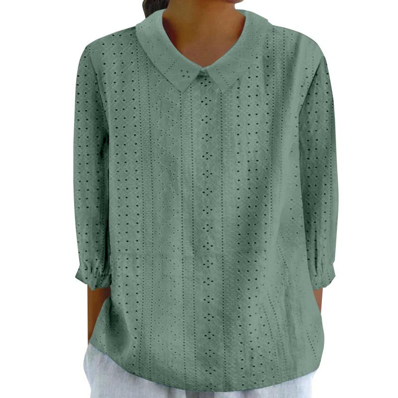 Women's Autumn Shirt Casual Loose Lapel Shirt Pure Top Solid Color Casual Seven Sleeves Women's Breathable Shirt