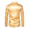 Men Dress Shirt Glossy Surface Satin Solid Color Turn-down Collar Button-down Mid Length Formal Busines Shirt Party Club Shirt