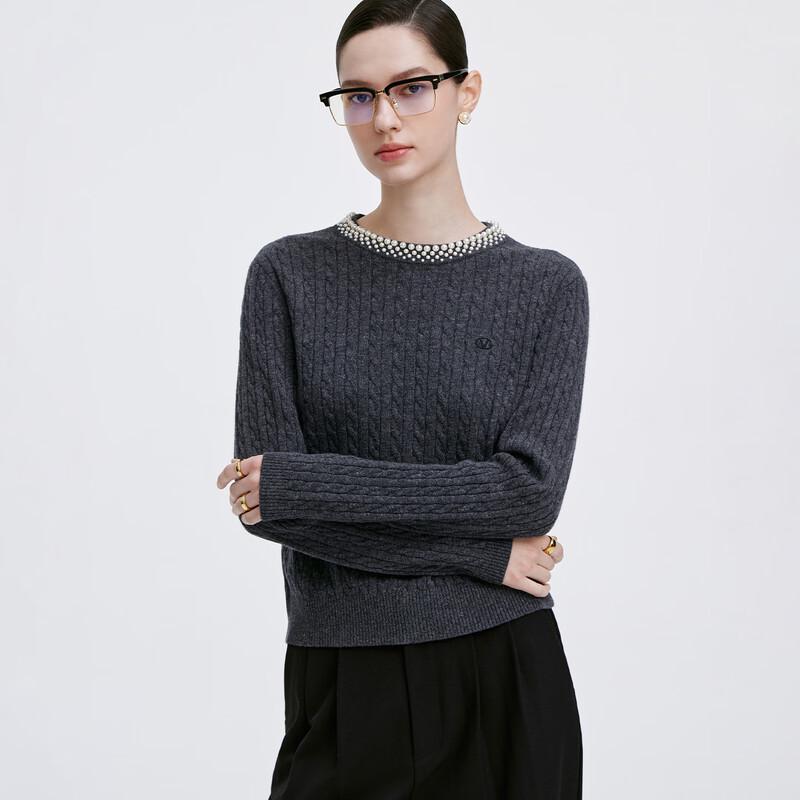 GIOVANNI VALENTINO Women's Beaded 100% Wool Crew Neck Sweater