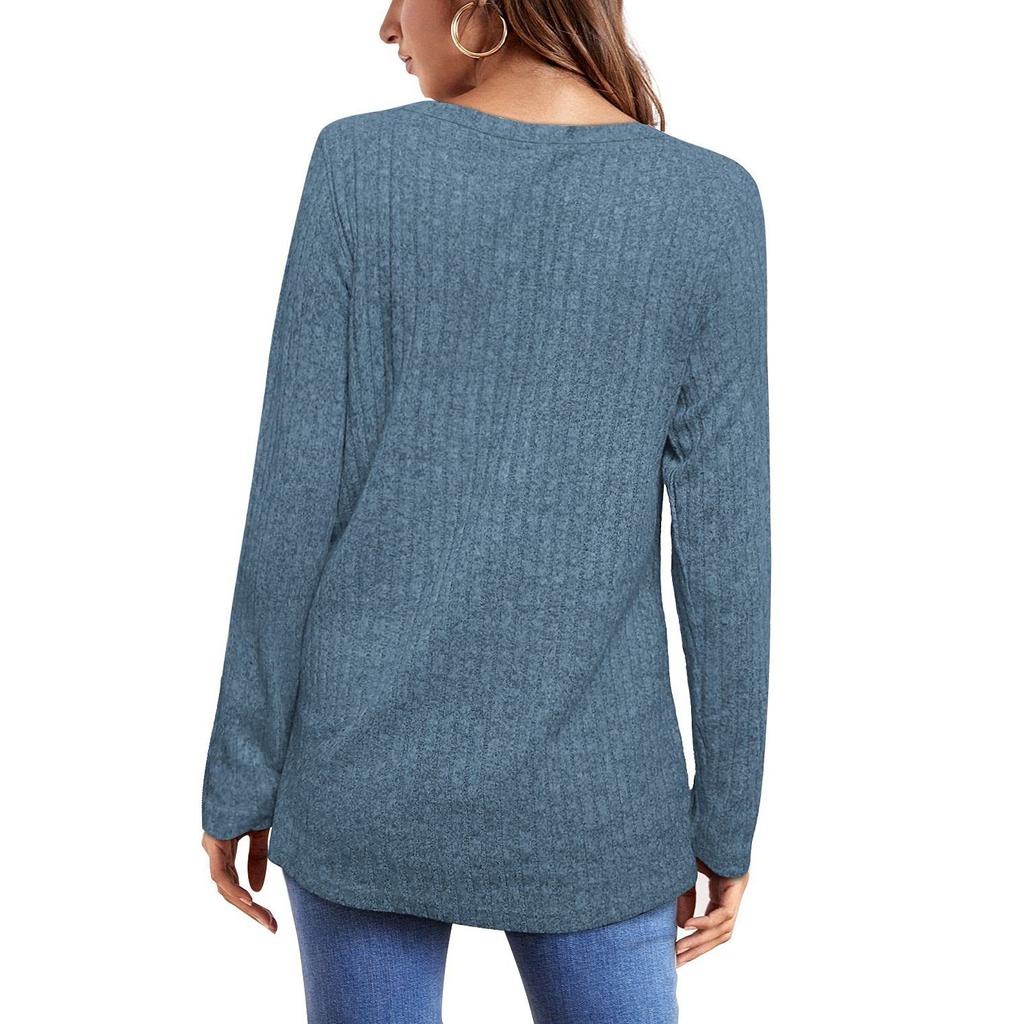 Womens Long Sleeve Tops Plus Size Crew Neck Jumpers Solid Color Pullover T-Shirt Tunic Shirt