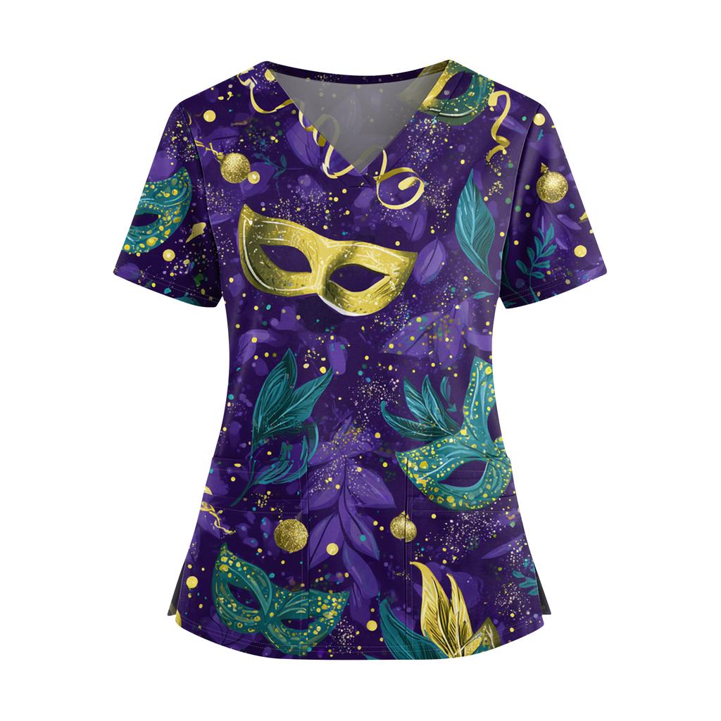 Женская футболка для сиделки с принтом, V-образным вырезом, двумя карманами, короткими рукавами, разрезом по подолу, униформа для сиделки