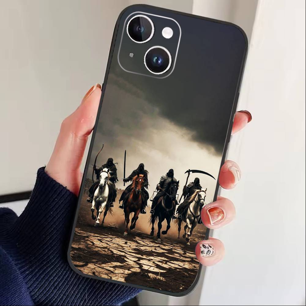 Антивоенный чехол для телефона «Четыре всадника Апокалипсиса» для iPhone 17 16 15 14 13 12 Max Plus, силиконовый, черный