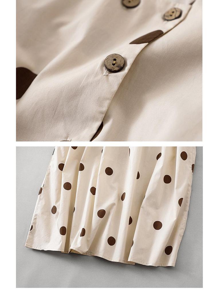 Ретро платье в горошек из хлопка и льна с V-образным вырезом для женщин