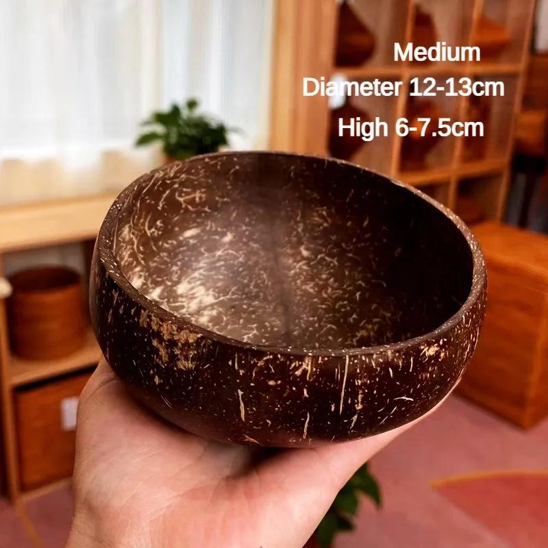 Natural Handmade Coconut Shell Bowl with Wooden Spoon Creative Wooden Salad Ramen Bowl Rice Fruit Container Kitchen Tableware