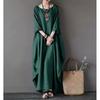 Women's Solid Cotton Linen Maxi Dress Loose Plus Size Round Neck Long Sleeve Casual Boho Long Dress