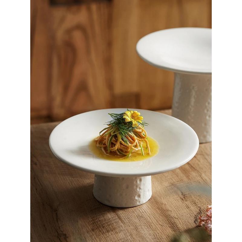 High Feet Ceramic Dinner Plates Fruit Plate White Round Salad Dessert Cake Snack Tray Decorative Plates Tableware Display Stand