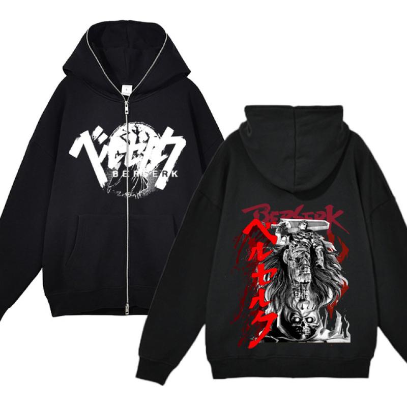 Berserk Sweatshirt Full Zip Jackets Y2k Hoodies Casual Sweatshirts Anime Print Coat Autumn Fleece Clothing Guts Hooded for Men
