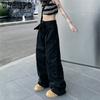 WTEMPO Women's Straight Cargo Pants High Waist American Streetwear Vintage Pants Chic Design Casual Ladies Wide Leg Cargo Trousers
