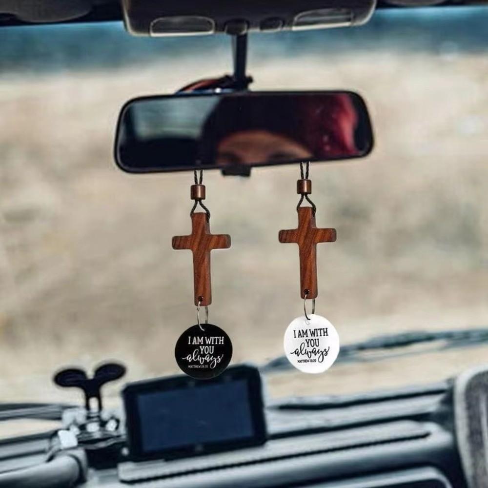 Handmade NFC Bible Cross Pendant Wooden Cross Car Mirror Hanging Jewelry Gift