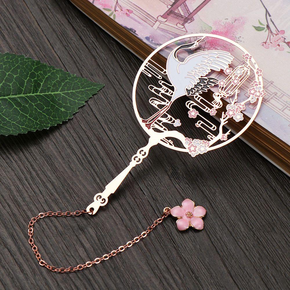 Chinese Style Metal Koi Pendant Tassel Brass Bookmark Pagination Mark Group Fan Shape Book Clip