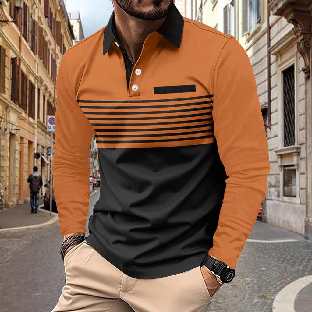 100% Polyester 3D Digital Print Stripe Polo Shirt Men Slim Fit Business Casual Turn-down Collar Polo Shirt Tops