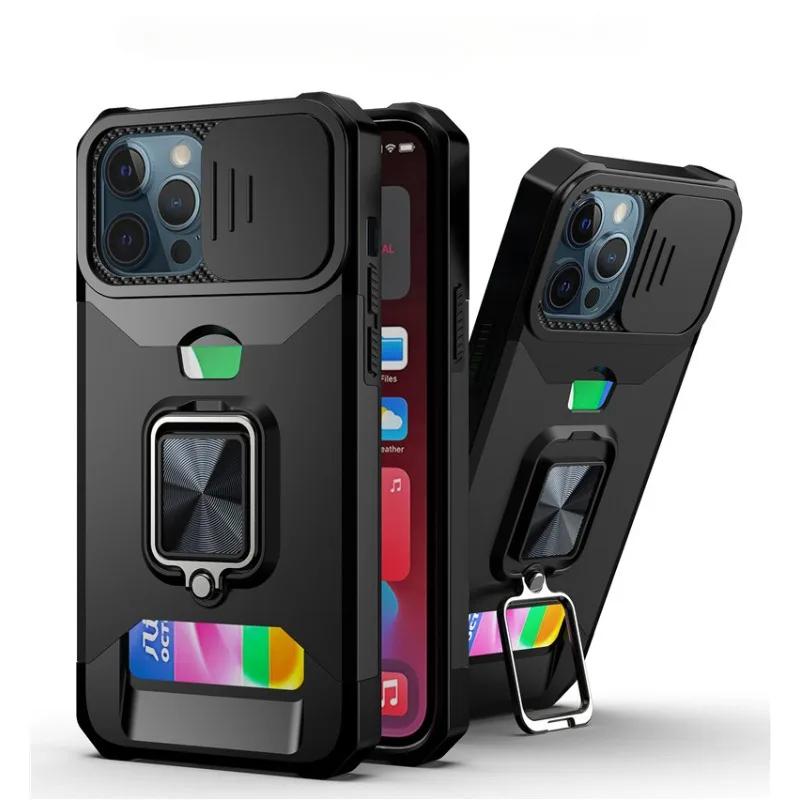 Чехол-держатель с магнитным креплением на 360° для iPhone 16 15 14 13 12 Mini 11 Pro Max XS XR 7 8 Plus с кольцом и защитным чехлом для карт