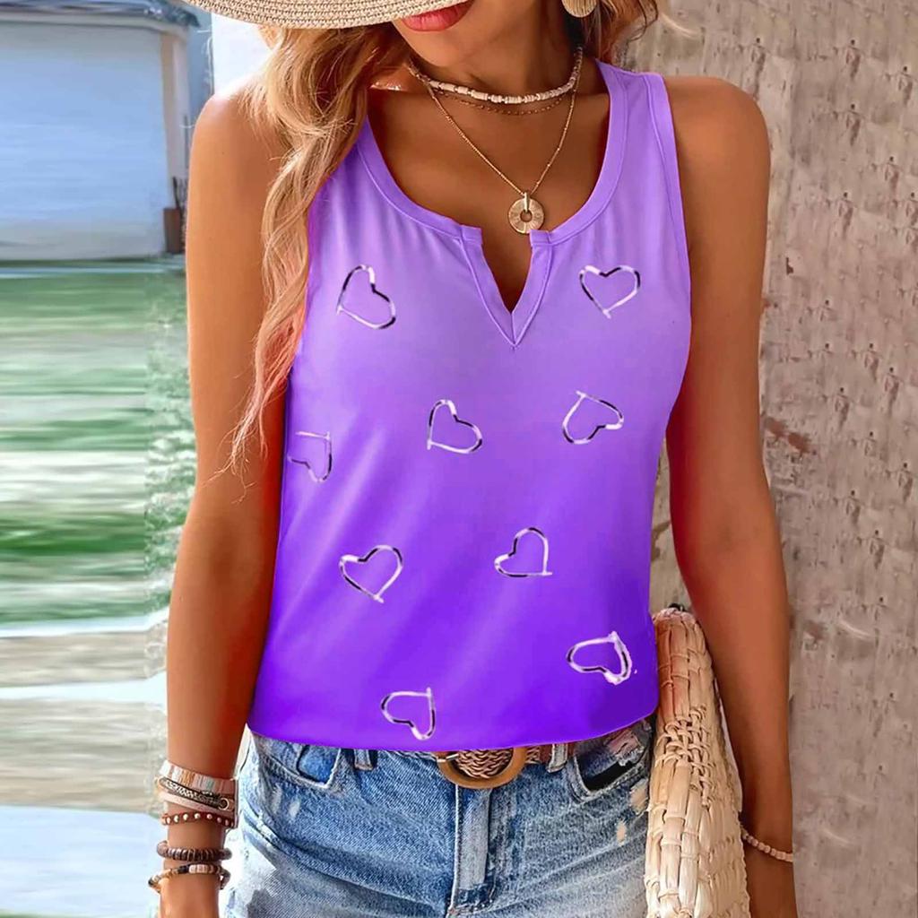 Новая женская мода Летние майки без рукавов Камисоль V-образный вырез Блузки Рубашки с принтом Свободные