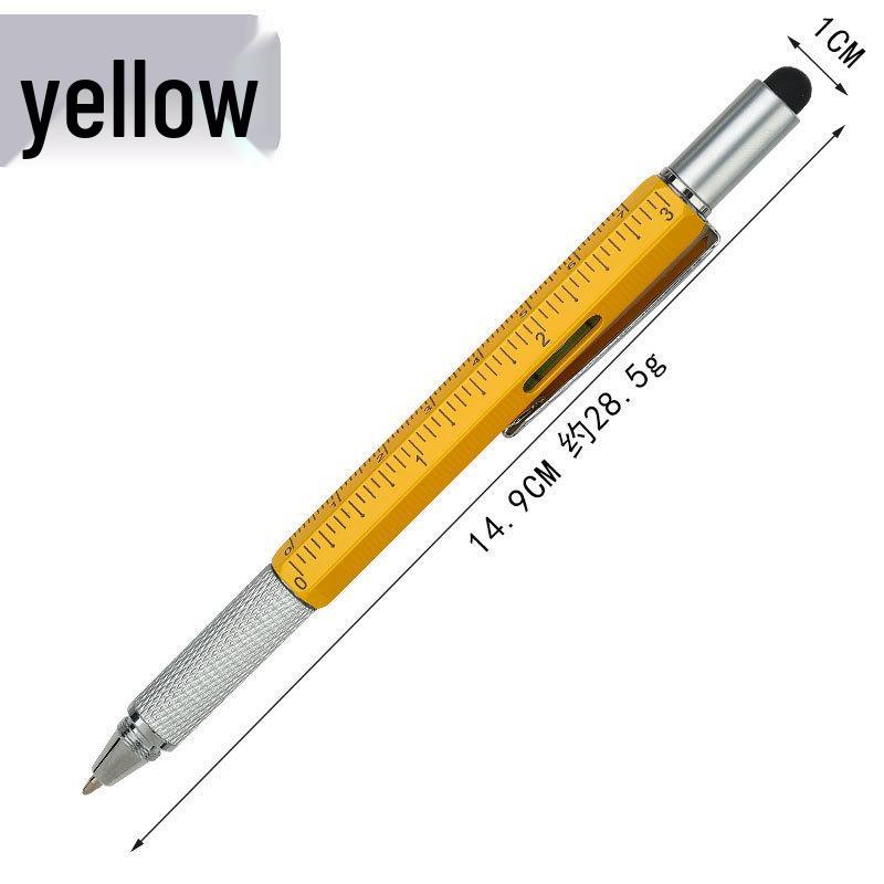 Six-in-One Multifunctional Touch Screen Pen with Capacitive Tip, Metal Ballpoint, Screwdriver, and Scale