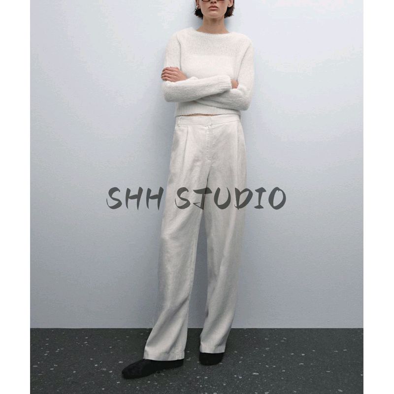 MD Spring/Summer New Arrival Women's Clothing Casual Old Money Style Elegant Linen Blend Loose-Fitting Wide-Leg Trousers 5030830