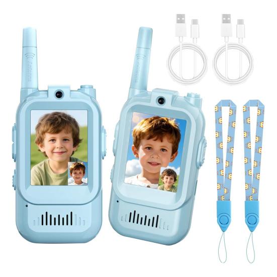 Video Walkie Talkies Toys Rechargeable Play House Toys Adjustable Lanyard Two-Way Video Call Device for Family Role Play & Parent-Child Interaction