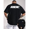 Мужская футболка RIDE с минималистичным принтом букв с обеих сторон, стиль мотоциклетного тренда, подходит для езды на велосипеде, повседневной носки и персонализированного стиля