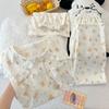 Wind Doll Collar Pajamas Women'S Summer Short-Sleeved Flower Cloud Cotton Loungewear Three-Piece Set