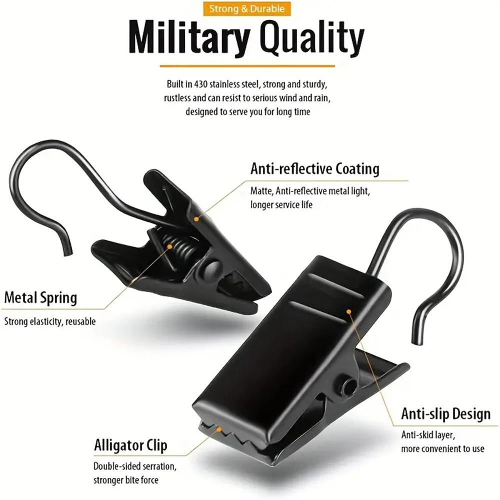 120pcs Decorative Metal Hanger Hooks Durable Black Curtain Clip Set Adjustable String Light Clips for House Party Decor Access