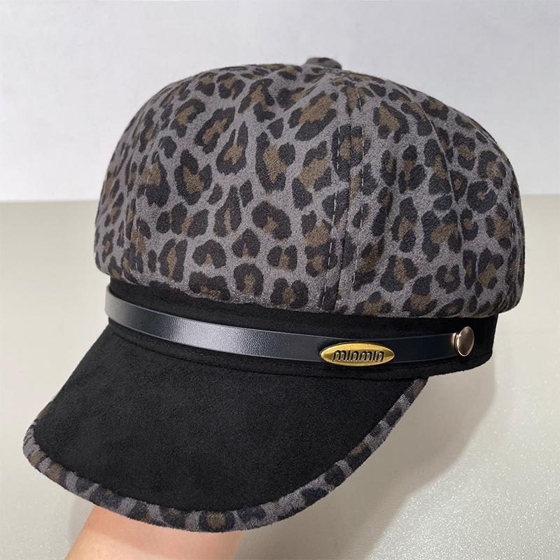 Ретро берет с леопардовым принтом, женская осенне-зимняя замшевая восьмиклинка с козырьком, подчеркивающая лицо, нишевая кепка газетчика для маленькой горячей девочки