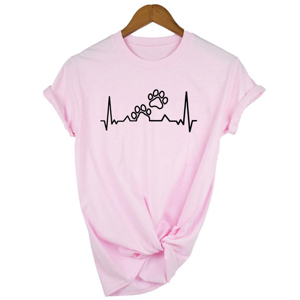 Summer Clothing Tops Print Dog Cat Pet Heartbeat Lifeline Female Shirt Casual Funny T Shirt