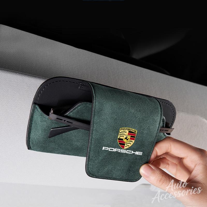 Замшевый автомобильный футляр для очков на козырек для Porsche Cayenne Panamera Macan 911 718 Taycan Boxster Cayman 918 Pajun