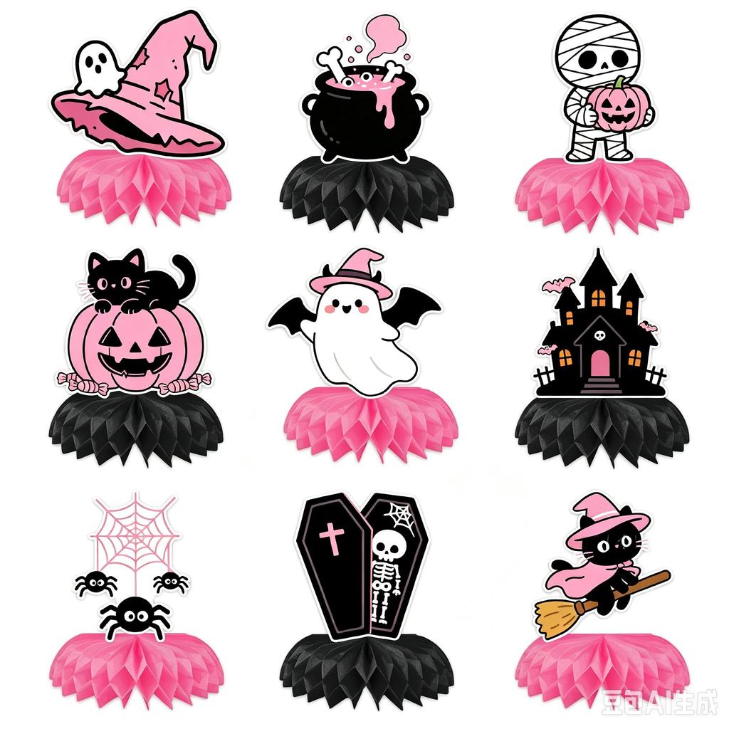 Cute Pink Halloween Honeycomb Centerpieces, Ghost Pumpkin Desktop Table Decor for Party Supplies