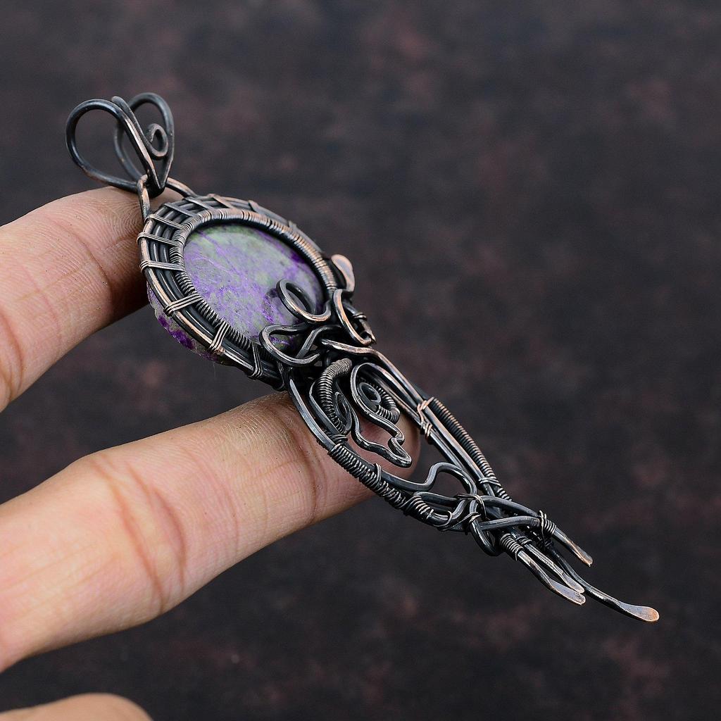 Пурпуритовый кулон, обернутый медной проволокой, ювелирное изделие, этнический кулон, обернутый медной проволокой, красивый драгоценный камень, ювелирное изделие, подарок для матери