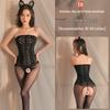 Intrigue Lingerie: Женский соблазнительный комплект с открытой промежностью и прозрачными чулками-сеткой