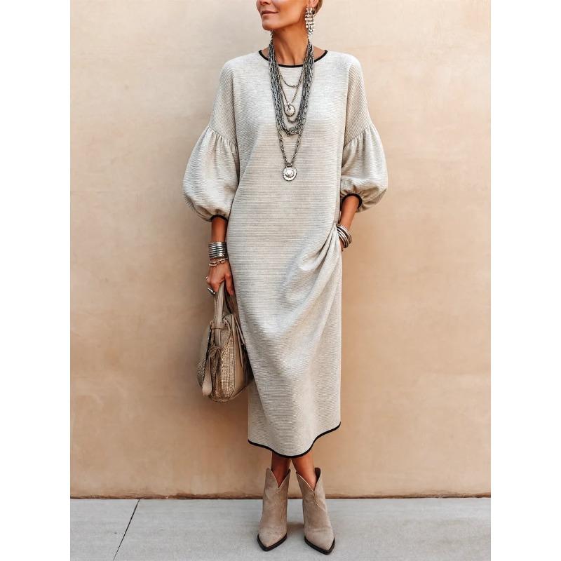 GMXIA Women's Fashion Long Sleeve O-Neck Autumn Winter Solid Color Print Casual Dresses