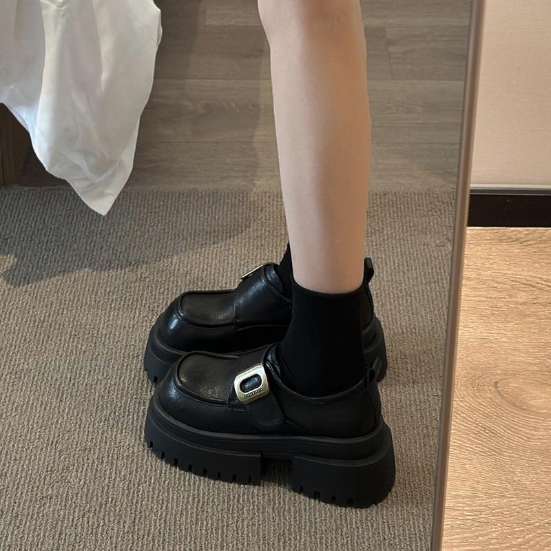 Туфли-лоферы женские на толстой подошве, весна 2025, новые черные кожаные туфли в британском стиле, детские туфли из натуральной кожи