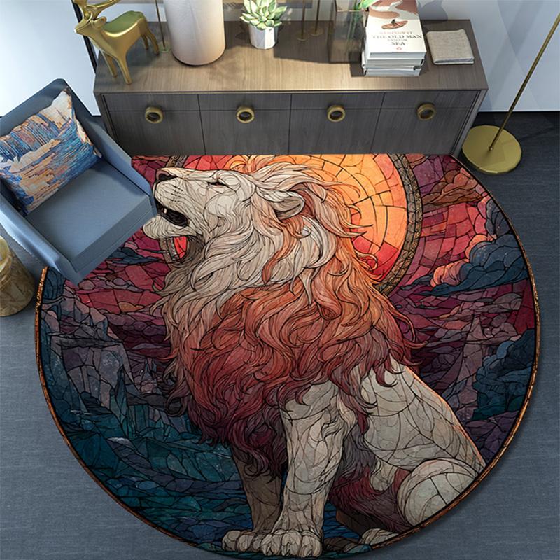 Lion Artwork Round Area Rug,Carpet Rug for Living Room Bedroom Sofa Playroom Decor,Non-slip Floor Mat