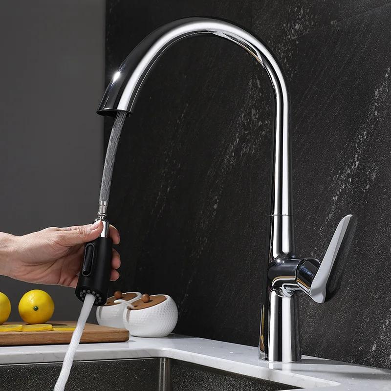 Black Kitchen Faucet Pull-Out Tap Gun Gray Household Gray Sink Washbasin Cold And Hot Water Mixer White