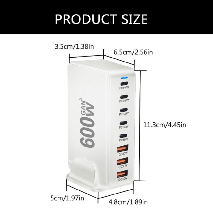 Быстрое зарядное устройство 600 Вт, 8 портов USB C и USB A, адаптер питания для быстрой зарядки ноутбуков, планшетов и телефонов