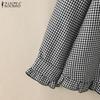 ZANZEA Женская повседневная клетчатая блузка с отложным воротником и длинным рукавом