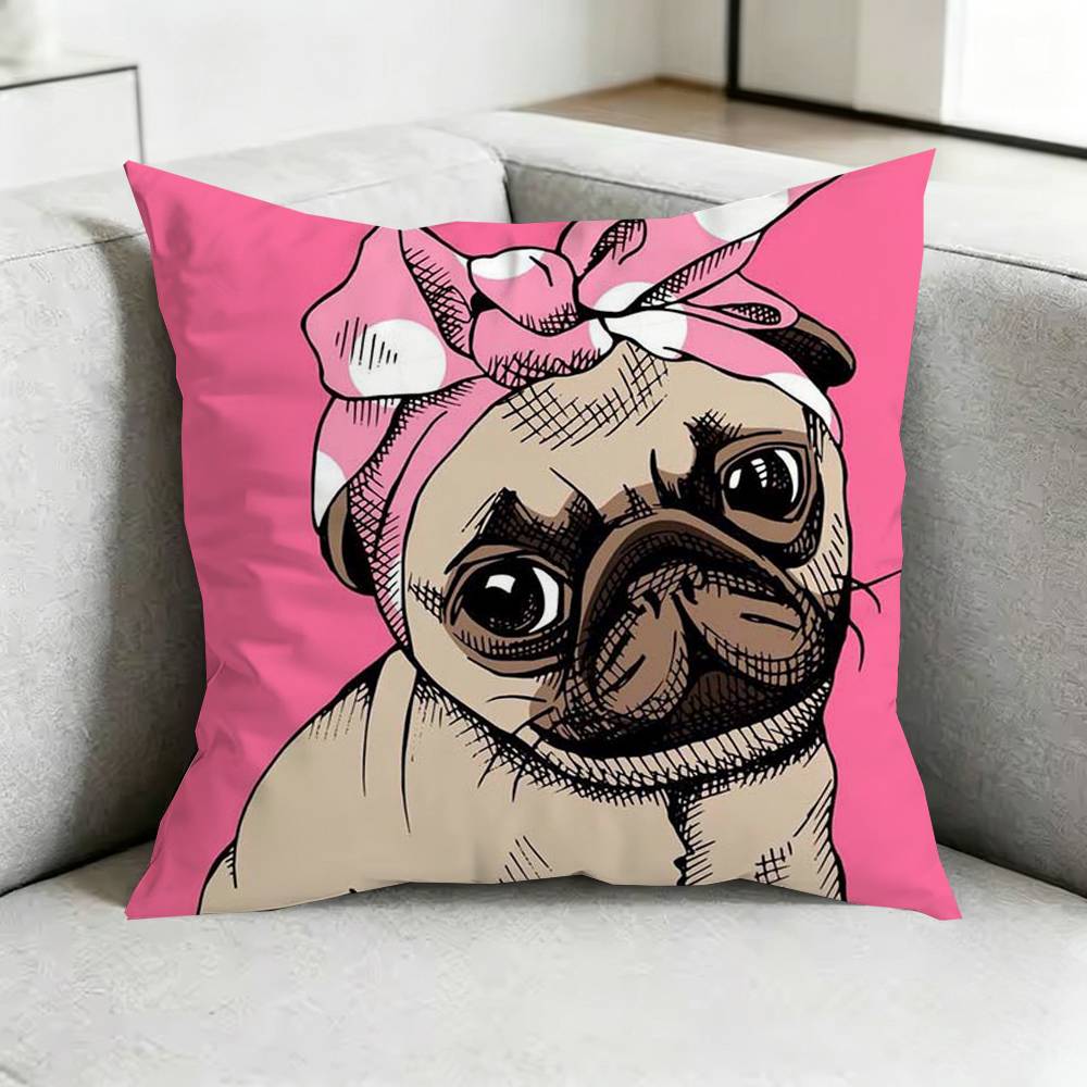 Cute Pug DogG CCartoon Pillow Case Square DoubleSided Sofa Cushion Cover Bedroom Bedside Pillow Gift