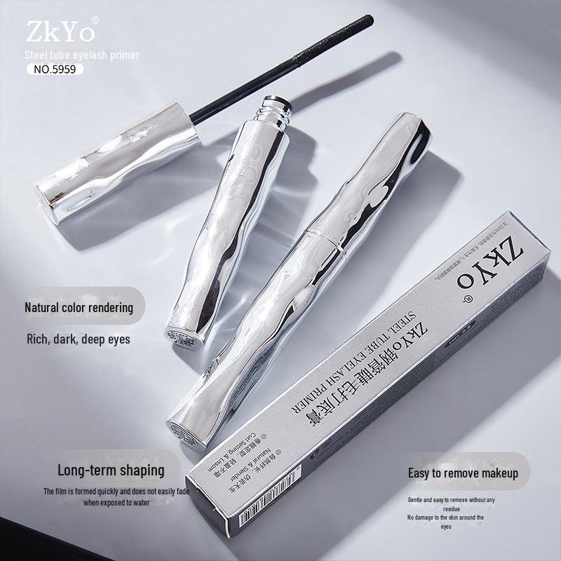 Водостойкая основа под ресницы и тушь для ресниц ZkYo в стальном тюбике: Стойкий, усиливает завитки, устойчив к поту, не размазывается.