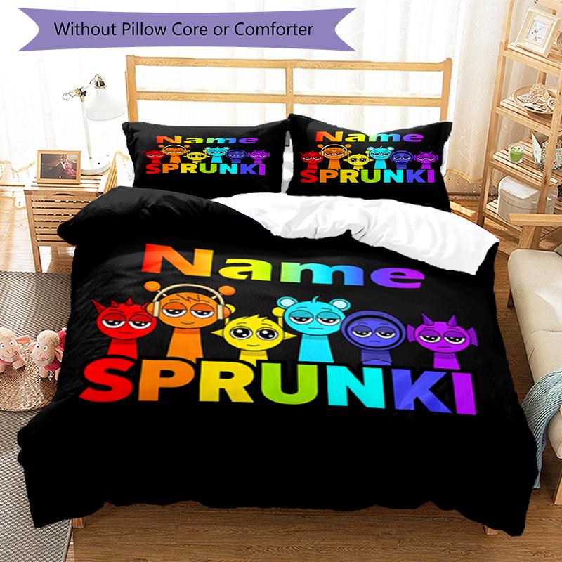 3pcs Custom Name Sprunki Bedding Set Duvet Cover Closure Includes 1 Duvet Cover & 2 Pillowcases, Soft and Comfortable for All Seasons.